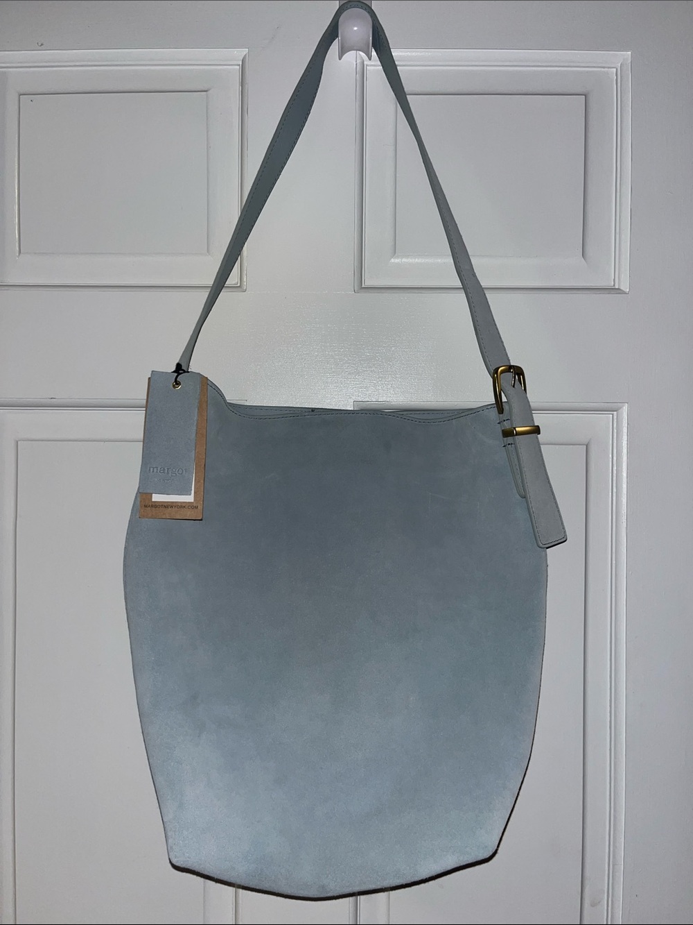 Margot Light Blue Suede Kaye Bucket Tote Hobo Shoulder Bag